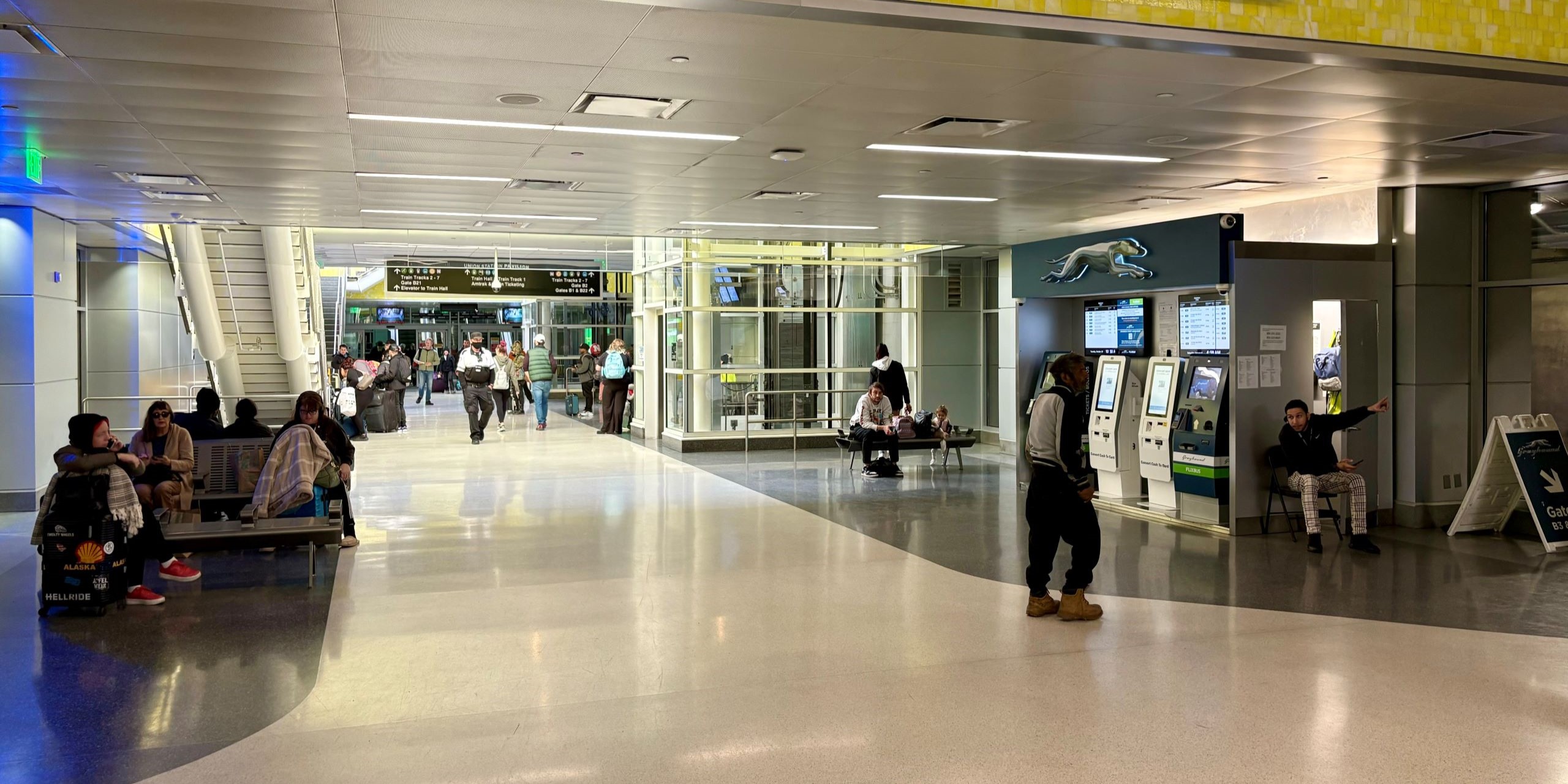 The Greyhound waiting area at Denver Union Station.